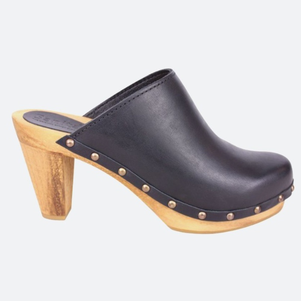 Sanita Agny Black Wooden Clog